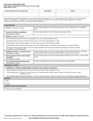 Eeoc Self Identification Human Resources Department and Workforce Diversity Office U5605 Lbnl R11 07 Espanol  Form