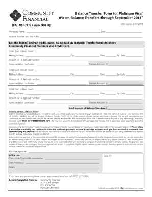 Balance Transfer Form for Platinum Visa 0% on Balance Transfers