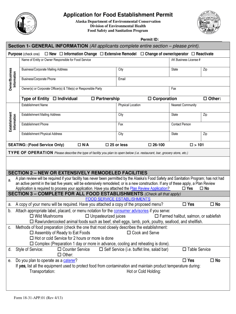 Application Alaska Department of Environmental Conservation  Form