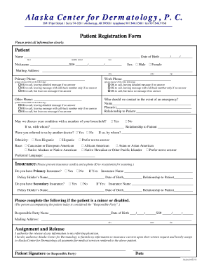 Patient Registration Form 082608 the Alaska Center for