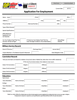 Application for Employment Office Plus of Alaska  Form