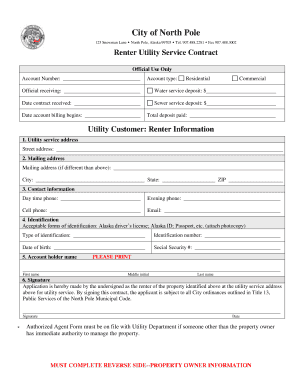 Utility Contract RENTER UTILITY SERVICE City of North Pole  Form