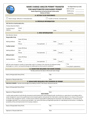 Name ChangePermit Transfer for Wastewater Discharge Permit  Form