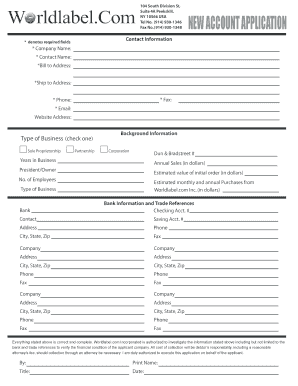 Corporate Credit Application Worldlabel Com  Form