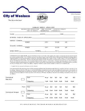 Garbage Collection Application City of Weslaco  Form