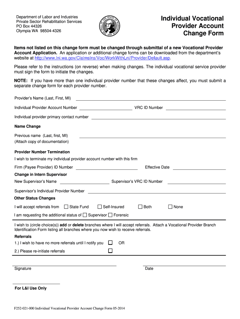 Individual Vocational Provider Account Change Form