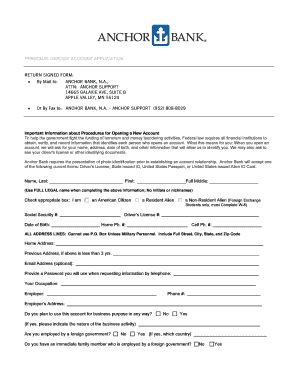 A Personal Deposit Account Application Anchor Bank  Form