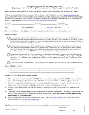 Cbpa Program Restriction One Time Waiver Request Form
