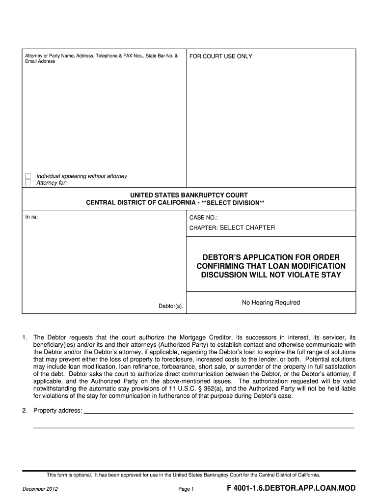 CENTRAL DISTRICT of CALIFORNIA **SELECT DIVISION** DIVISION  Form