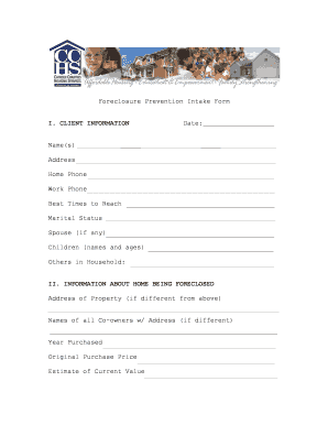 Foreclosure Prevention Intake Form I