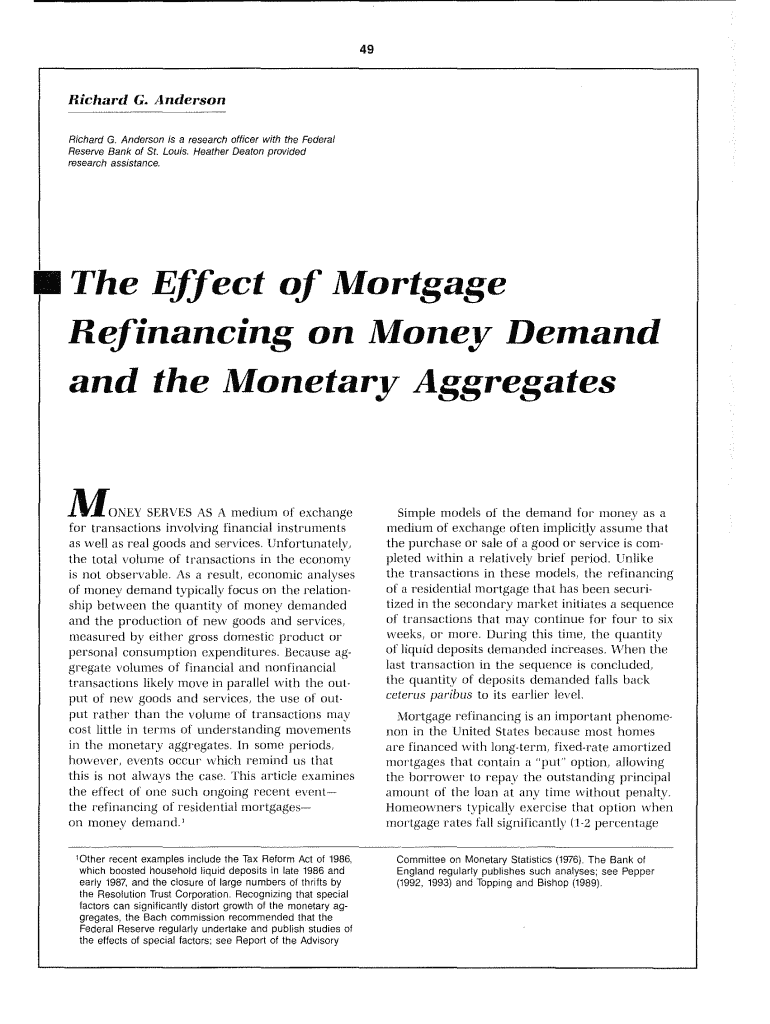 The Effect of Mortgage Refinancing on Money Demand and the Monetary Aggregates  Form