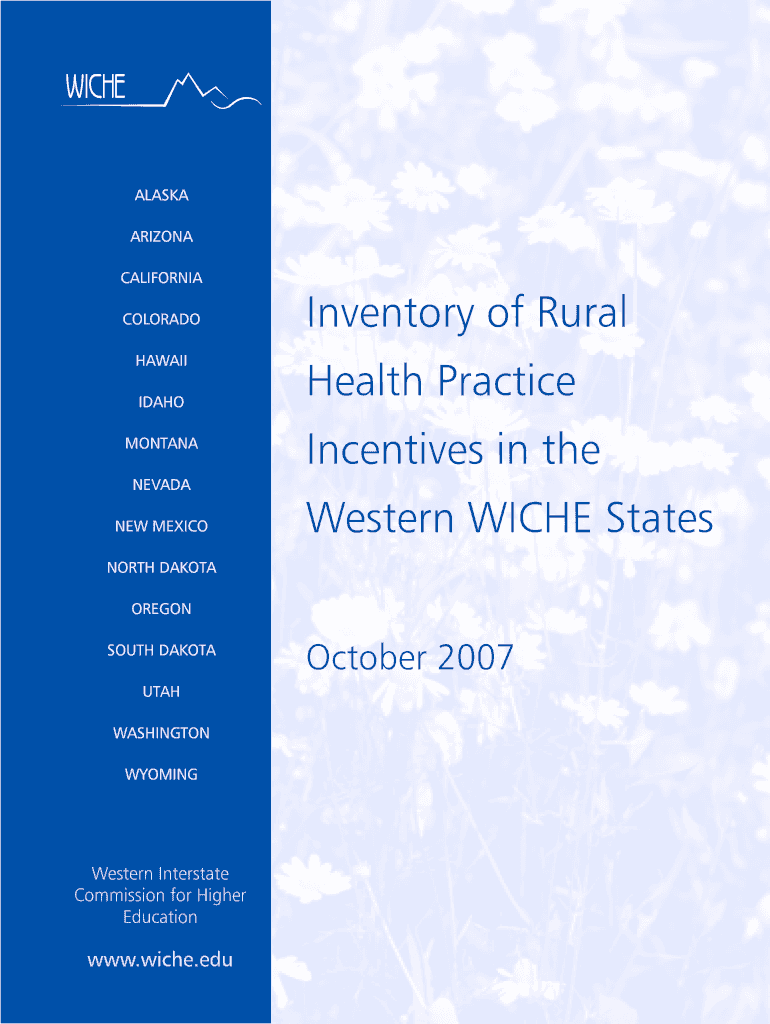 Inventory of Rural Health Practice Incentives in the Western WICHE Wiche  Form