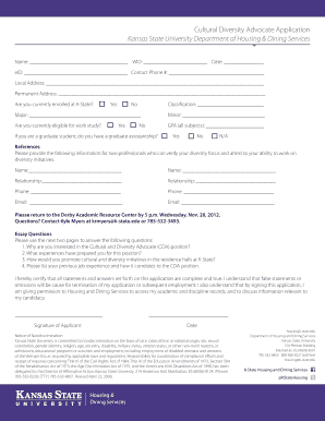 Complete the Application Housing and Dining Services Kansas  Form