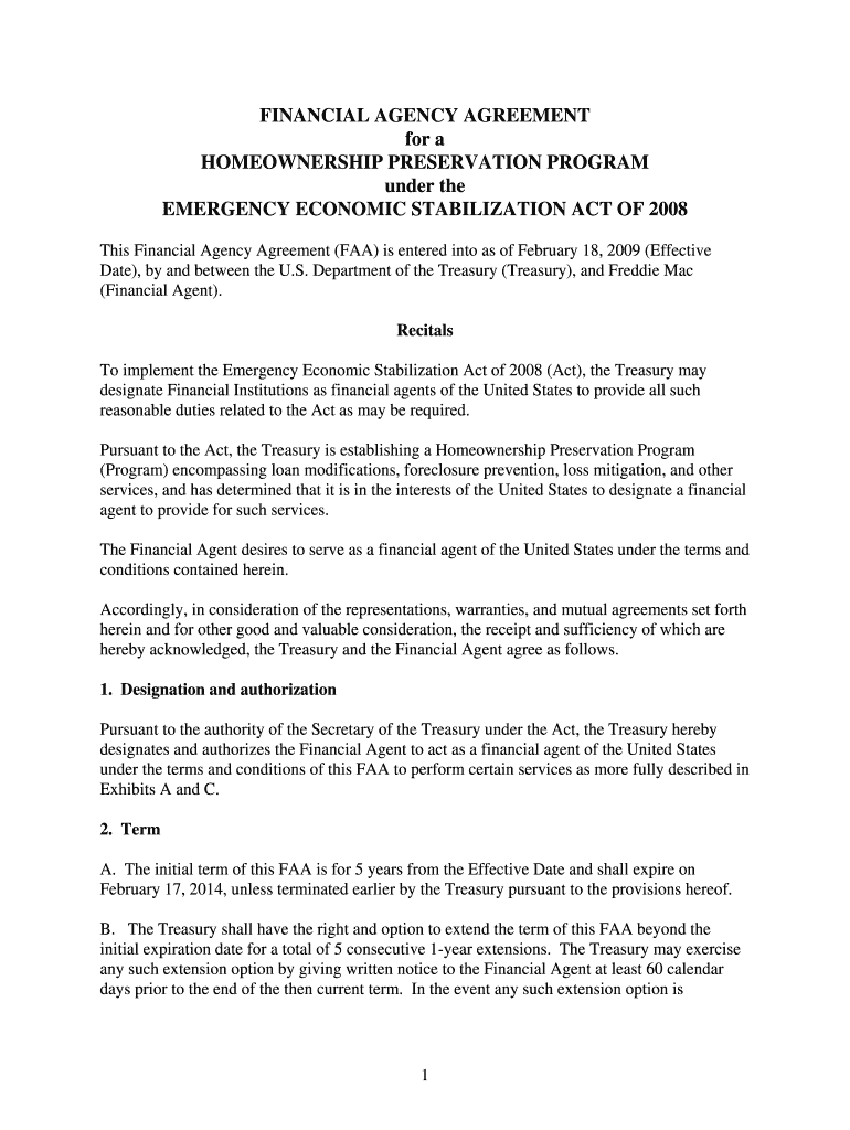 Freddie Homeownership Preservation FAA DOC Department of the Treasury  Form