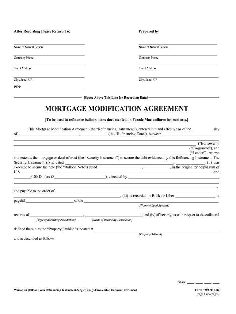 Wisconsin Balloon Loan Refinancing Instrument Form Fannie Mae