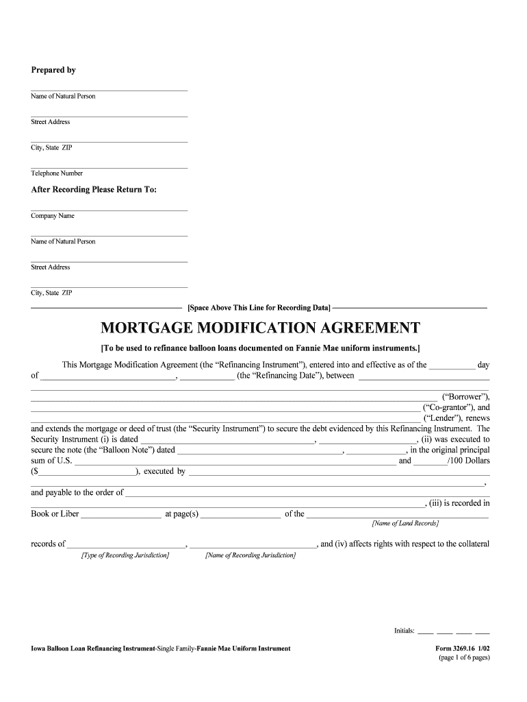 Iowa Balloon Loan Refinancing Instrument Form Fannie Mae