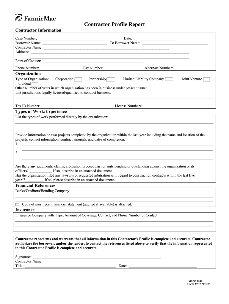  Contractor Profile Report Form 1202 2001-2024