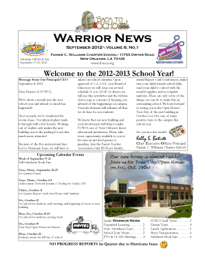 Warrior News Sept Fannie C Williams Charter School Fcwcs  Form