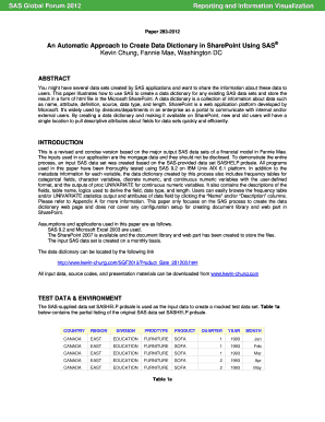 An Automatic Approach to Create Data Dictionary in SharePoint Using SAS  Form