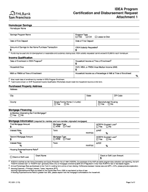 IDEA Program Certification and Disbursement Request Attachment 1  Form