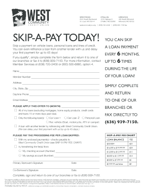 Skip a Payment West Community Credit Union  Form