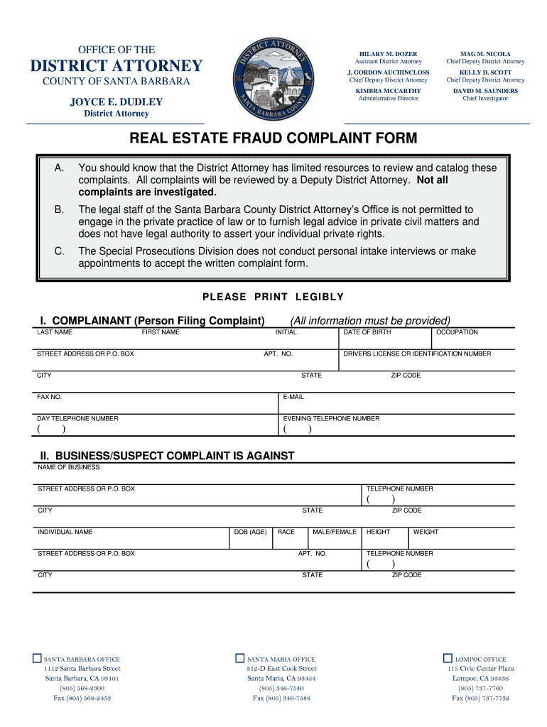 Get and Sign Real Estate Fraud Complaint Form