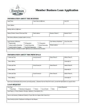 ECU Member Business Loan Application Evergreen Credit Union  Form