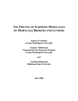 The PRICING of SUBPRIME MORTGAGES by NAMB Namb  Form