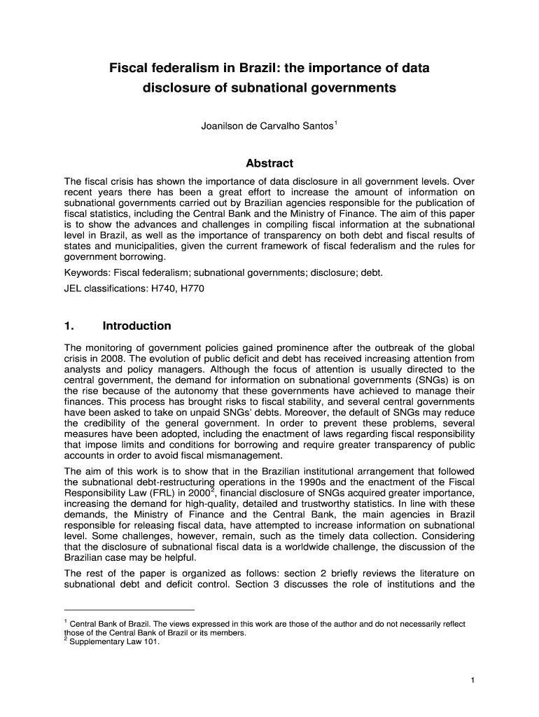 Disclosure of Subnational Governments  Form