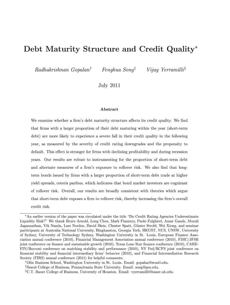 Debt Maturity Structure and Credit Quality  Form
