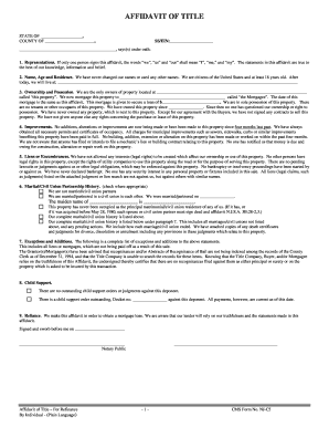 RESET ALL FIELDS AFFIDAVIT of TITLE STATE of , COUNTY of , SSEIN , Sayss under Oath 1  Form