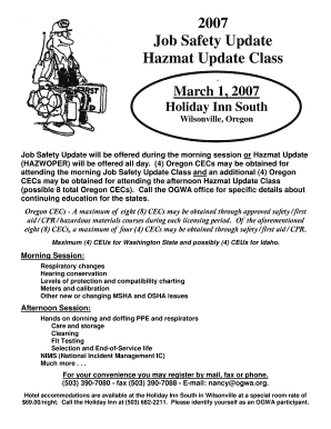 Job Safety Update Hazmat Update Class  Form