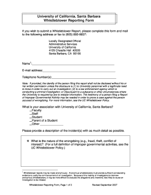 University of California, Santa Barbara Whistleblower Reporting Form