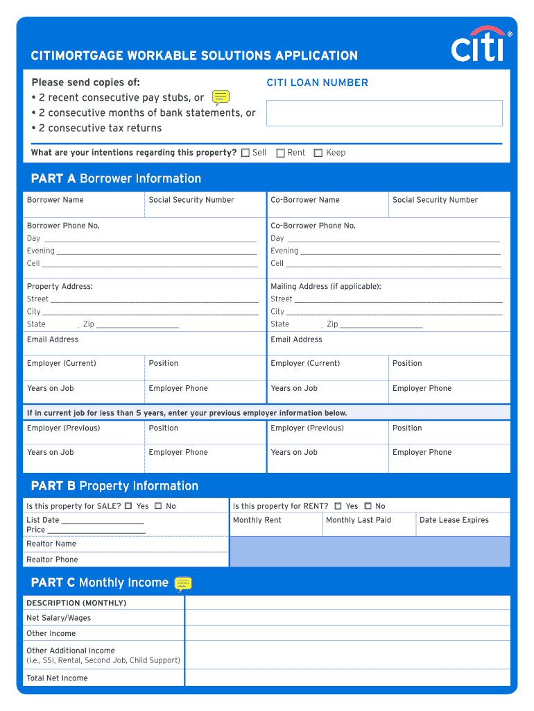 Citimortgage Loan Modification Application  Form