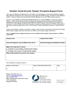 Member Social Security Number Exception Request Form