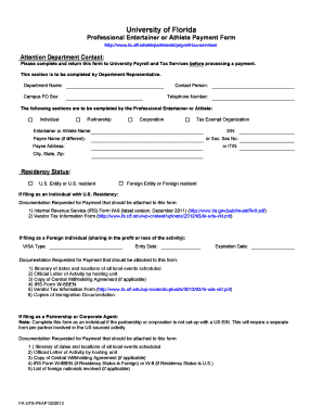 Professional Entertainer or Athlete Payment Form University of Fa Ufl