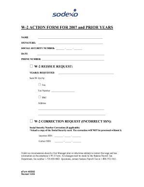 W 2 ACTION FORM for and PRIOR YEARS I Am Sodexo