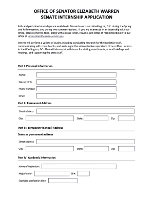 Elizabeth Warren Internship Coordinator  Form