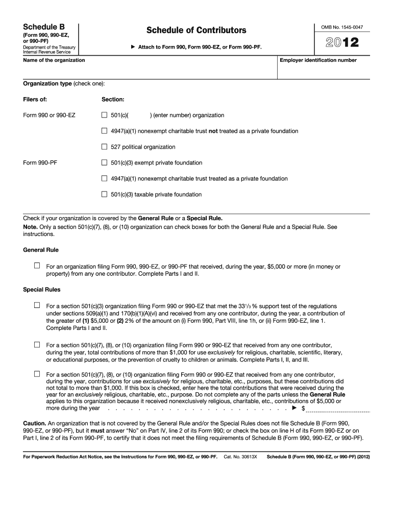 2012 Schedule B (990 form)