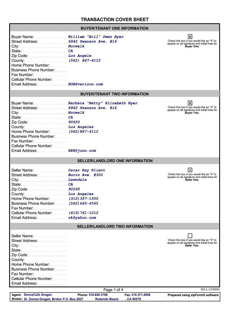 Real Estate Cover Sheet  Form