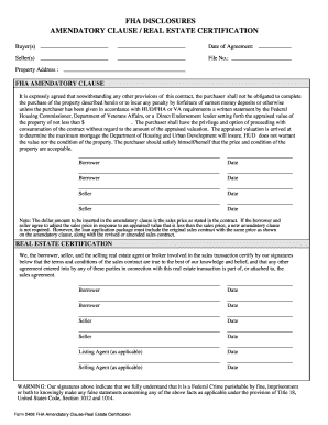 Fha Amendatory Clause and Real Estate Certification Form PDF