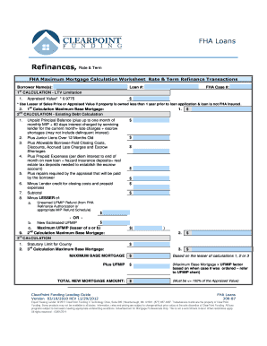 Fha Rate and Term Refinance Worksheet  Form