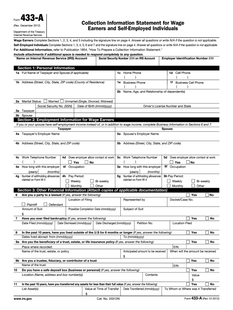  Irs Forms 433 a 2012