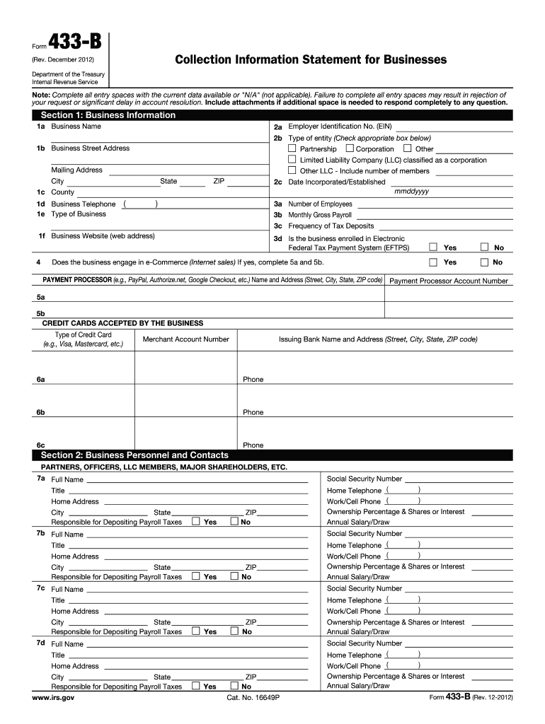  Form 433b 2012