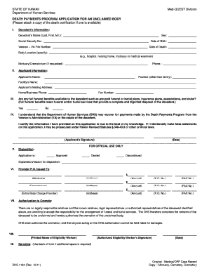 Hawaii Dhs Unclaimed Body  Form