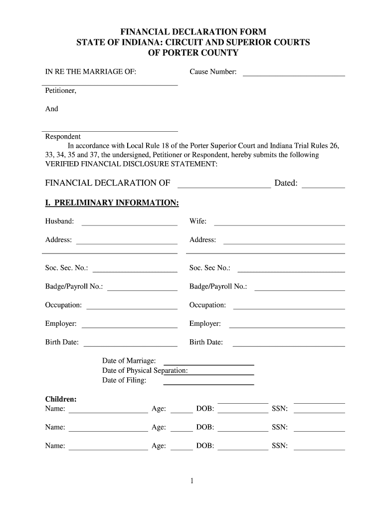 Indiana Financial Declaration  Form