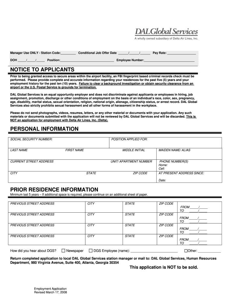  Delta Global Services Application Form 2008