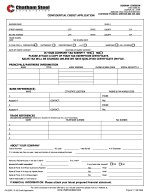 Credit Application Chatham Steel  Form