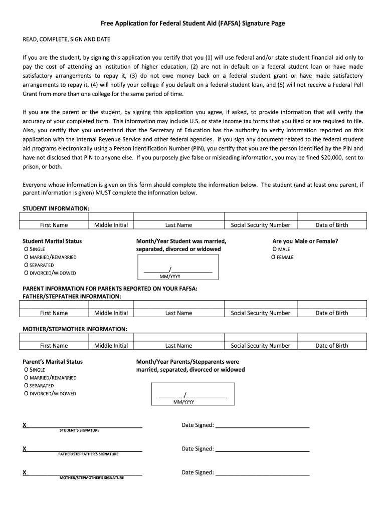 Fafsa Print Signature Page  Form