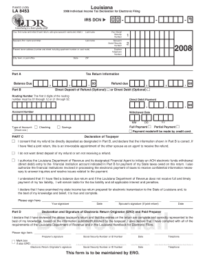 Individual Income Tax Declaration for Electronic Filing Revenue Louisiana  Form